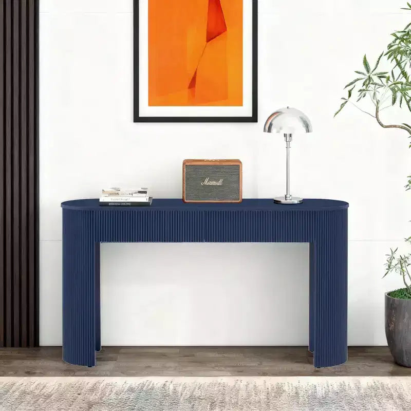Console moderne Luxystar avec 2 tiroirs dissimulés, plateau ovale et design cannelé pour entrée et salon