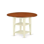 Ensemble de salle à manger 3 pièces HomeStock avec table ronde à plateau en bois massif finition cerisier et couleur crème