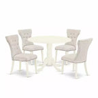HomeStock 5-Piece Round Buttermilk & Cherry Finish Solid Wood Top Dining Table with 4 Parson Chair