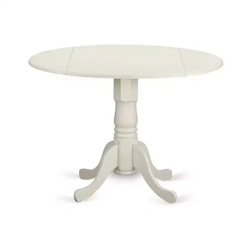 Table à manger HomeStock ronde 5 pièces en pin massif laqué blanc cassé et cerisier avec 4 chaises Parsons