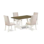 HomeStock 5-Piece Rectangle Distressed Jacobean Finish Solid Wood Top Dining table with 4 Chairs