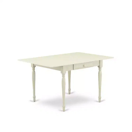 5-Piece Linen White Finish Solid Wood Top - Rectangular Upholstered Dining Room Set - Seats 4