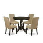 HomeStock 5-Piece Round Cappuccino Finish Solid Wood Top Dining Table with 4 Parson Chair