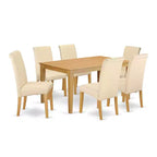 HomeStock 7-Pc Natural Oak Finish Solid Wood Top Dining Table with 6 Parson Chairs