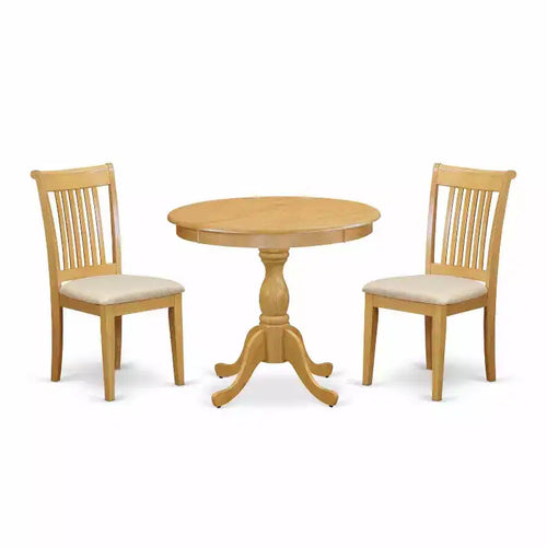 3-Piece Natural Oak Finish Solid Wood Top - Dining Room Set - Seats 4
