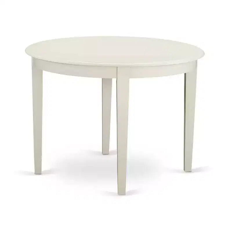 5-Piece Linen White Solid Wood Top - Round Upholstered Dining Room Set - Seats-4