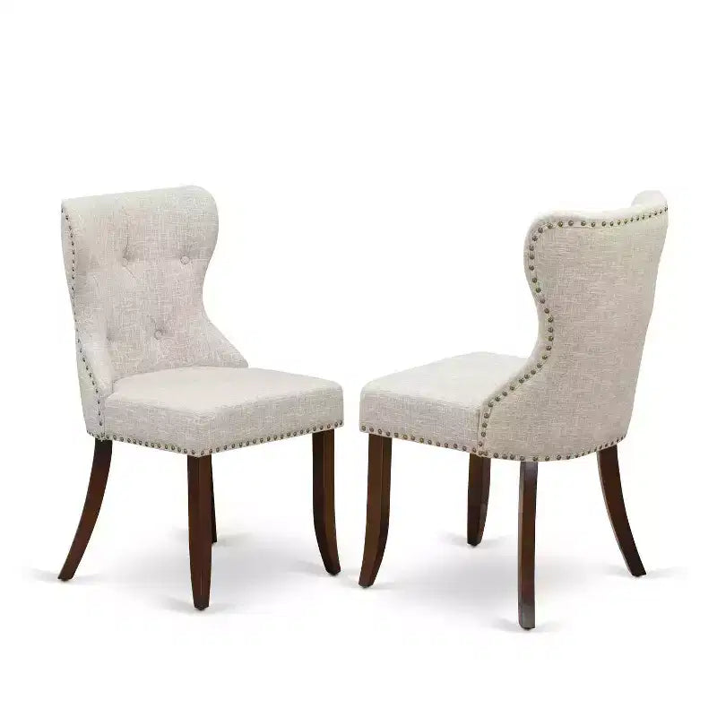Ensemble de salle à manger vintage - 2 chaises en tissu et table à rallonge - fini acajou