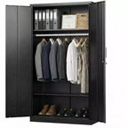 Armoire de rangement métallique COZONY, acier laminé à froid de 0,6 mm, 2 étagères et tringle à vêtements pour placard de chambre à coucher