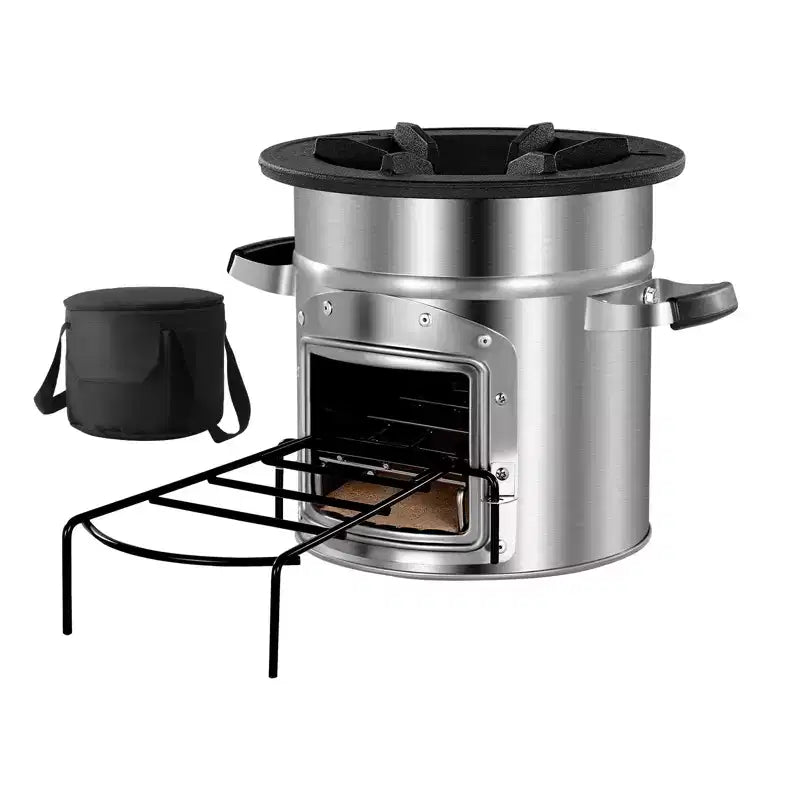 VEVOR Camping Rocket Stove, Wood Burning Portable Rocket Stove with Carrying Bag for Backpacking, Stainless Steel, Single Door, Burn Wood, Silver