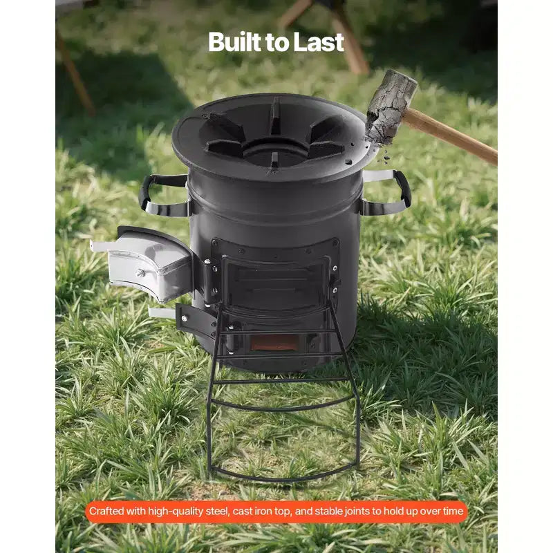 Réchaud de camping VEVOR, poêle rocket portable à bois avec sac de transport pour la randonnée, acier SPCC, double porte, brûle les brindilles, gris