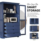 TOPMAX Garde-manger de cuisine 44,7x20x75 pouces, armoire de rangement de cuisine autoportante avec portes vitrées et 4 tiroirs intégrés pour salon