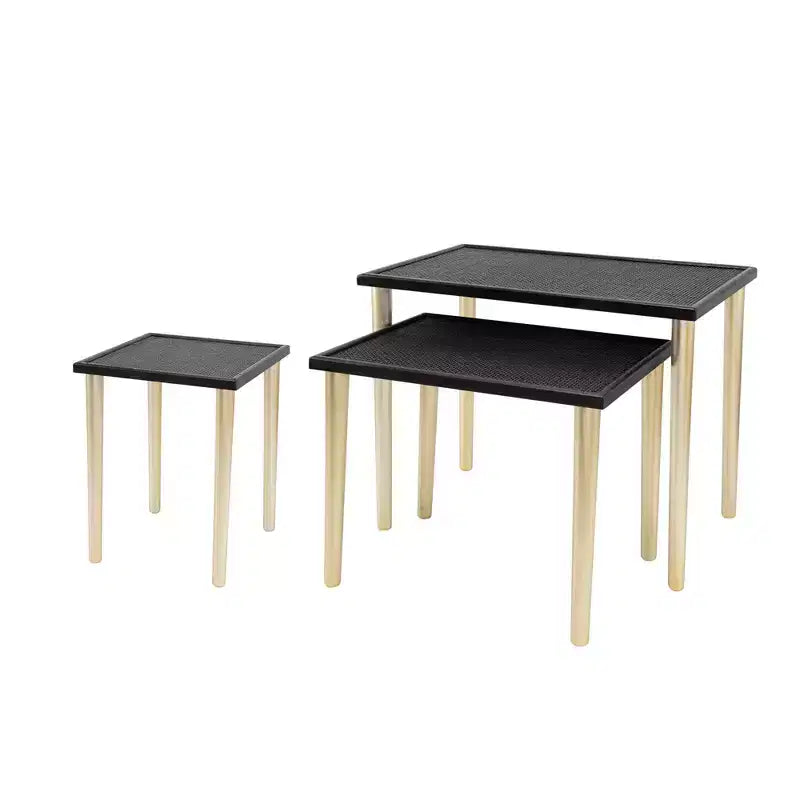 GDFStudio Eloam – Tables gigognes bohèmes en rotin et bois (lot de 3)