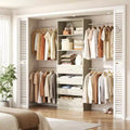 Besiost 4-9 Ft Wooden Closet Organizer System with 4 Drawers, 4 Hanging Rods & Shelving Towers