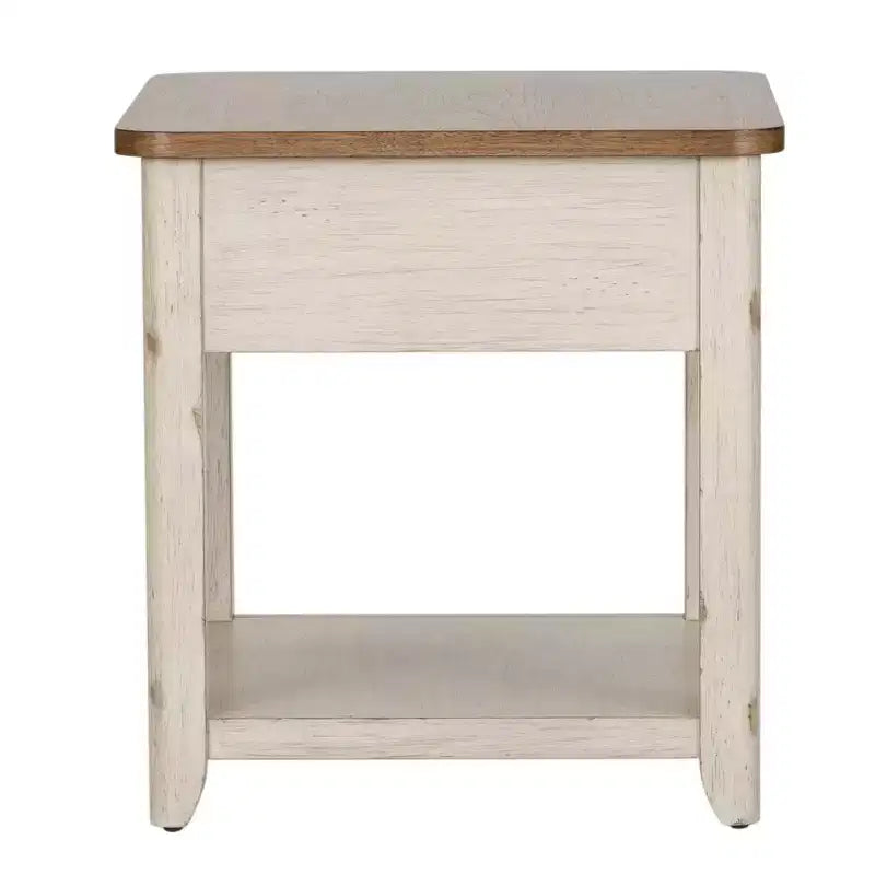 Liberty Furniture, Table d'appoint revisitée style ferme avec panier, blanc antique avec plateau couleur châtaigne