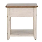 Liberty Furniture, Table d'appoint revisitée style ferme avec panier, blanc antique avec plateau couleur châtaigne