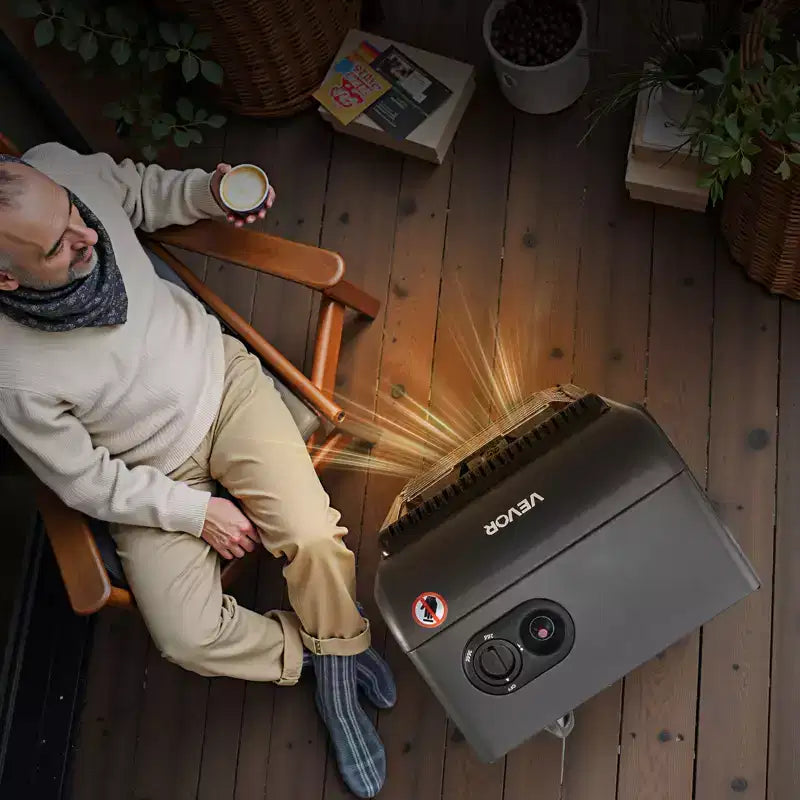 Chauffage au propane VEVOR, chauffage d'appoint au propane de 6 000 à 18 000 BTU avec 3 réglages de température et protection anti-basculement, chauffe jusqu'à 42 m², noir