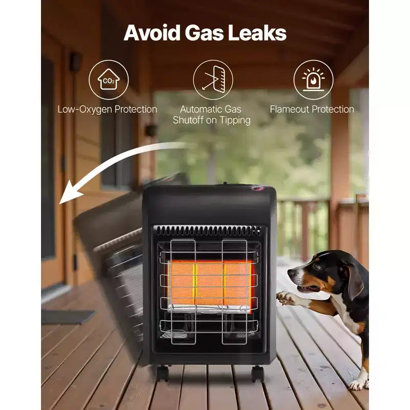 Chauffage au propane VEVOR, chauffage d'appoint au propane de 6 000 à 18 000 BTU avec 3 réglages de température et protection anti-basculement, chauffe jusqu'à 42 m², noir