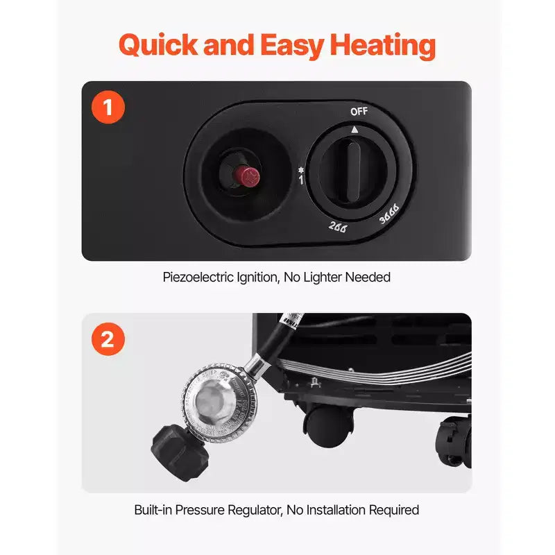 Chauffage au propane VEVOR, chauffage d'appoint au propane de 6 000 à 18 000 BTU avec 3 réglages de température et protection anti-basculement, chauffe jusqu'à 42 m², noir