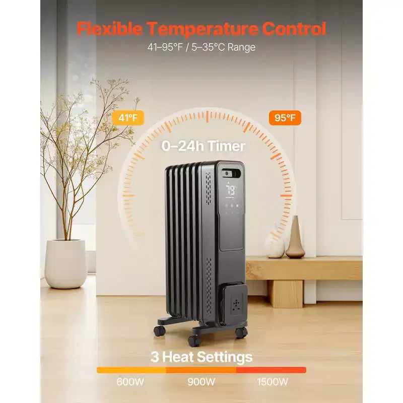 Chauffage au propane portable VEVOR, radiateur radiant 1500W avec double tube chauffant en U, protection contre la surchauffe, 3 réglages de chaleur, minuterie 24h, noir