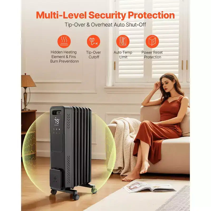 Chauffage au propane portable VEVOR, radiateur radiant 1500W avec double tube chauffant en U, protection contre la surchauffe, 3 réglages de chaleur, minuterie 24h, noir