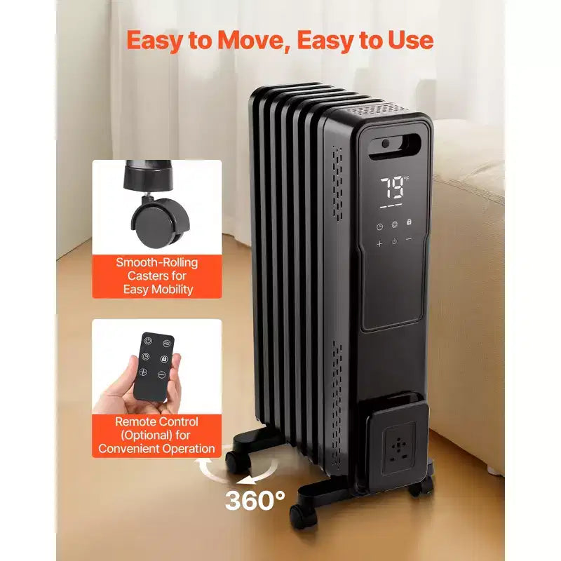 Chauffage au propane portable VEVOR, radiateur radiant 1500W avec double tube chauffant en U, protection contre la surchauffe, 3 réglages de chaleur, minuterie 24h, noir