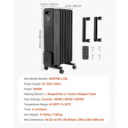 Chauffage au propane portable VEVOR, radiateur radiant 1500W avec double tube chauffant en U, protection contre la surchauffe, 3 réglages de chaleur, minuterie 24h, noir