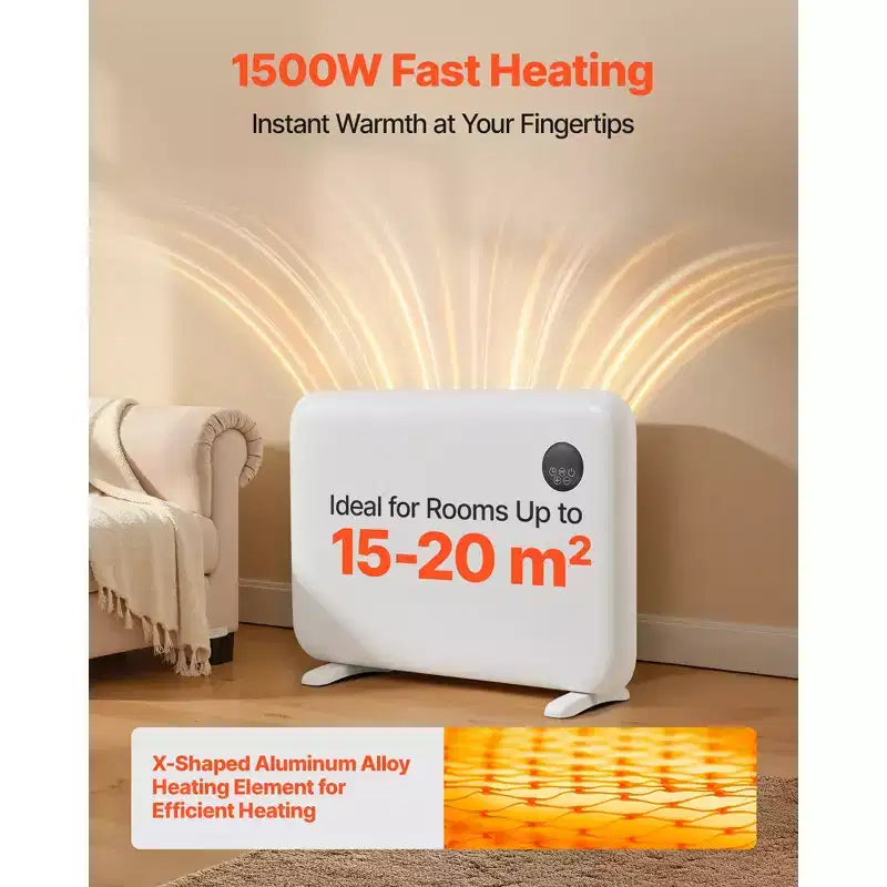 Panneau chauffant à convection VEVOR, radiateur électrique de 1500 W avec commande tactile, modèle portable sur pied ou mural, blanc