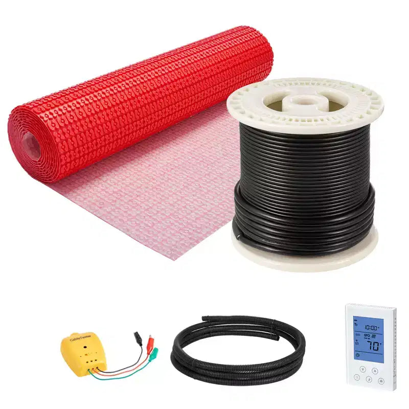 VEVOR 80 sqft Floor Heating Mat System, 120V Electric Radiant Heated Floor System, with Decoupling Membrane & Smart Control Thermostat & Alarm, Black