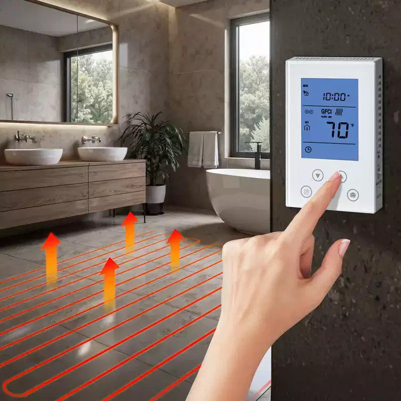 Système de tapis chauffant pour sol VEVOR 7,43 m², système de chauffage au sol électrique 120V, avec membrane de désolidarisation, thermostat intelligent et alarme, noir