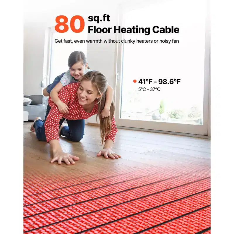 Système de tapis chauffant pour sol VEVOR 7,43 m², système de chauffage au sol électrique 120V, avec membrane de désolidarisation, thermostat intelligent et alarme, noir
