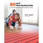 Système de tapis chauffant pour sol VEVOR 7,43 m², système de chauffage au sol électrique 120V, avec membrane de désolidarisation, thermostat intelligent et alarme, noir