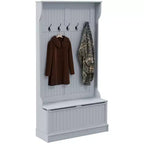 Porte-manteau d'entrée Okak 38IN avec 5 crochets métalliques, porte-manteau avec rangement à chaussures et porte supérieure, portemanteau autoportant pour salon, entrée, gris