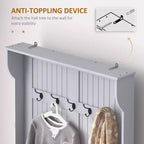 Porte-manteau d'entrée Okak 38IN avec 5 crochets métalliques, porte-manteau avec rangement à chaussures et porte supérieure, portemanteau autoportant pour salon, entrée, gris