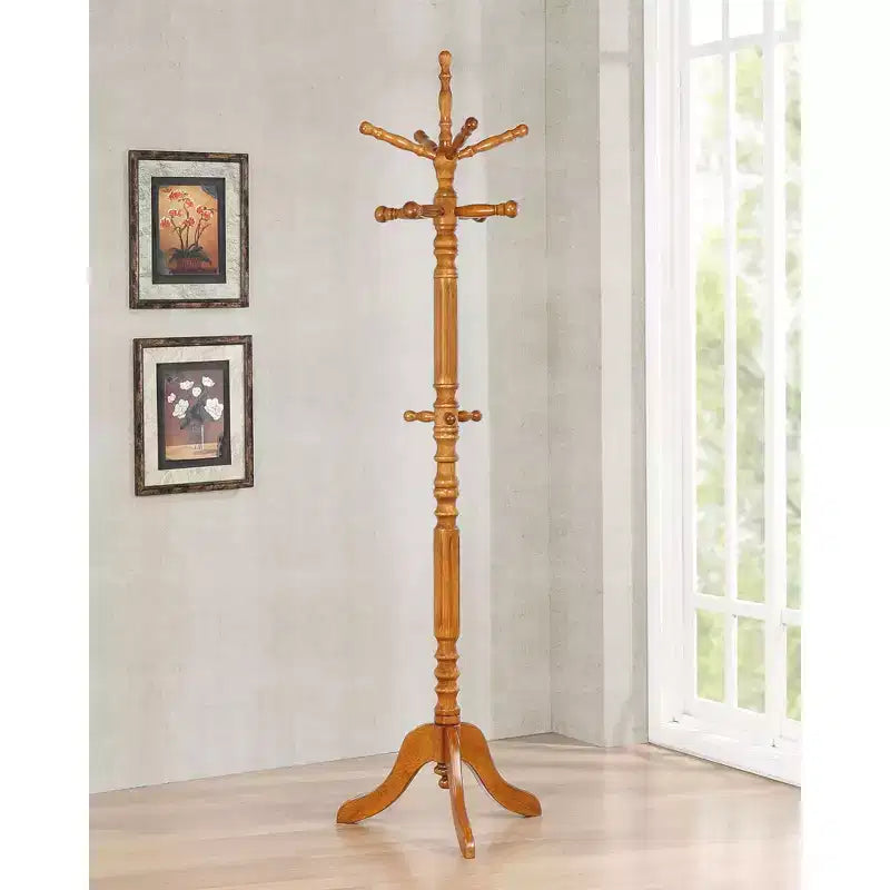 Porte-manteau vintage Okak avec 11 patères, arbre d'entrée autoportant avec conception compacte, porte-manteau pour entrée, salon, chambre, marron