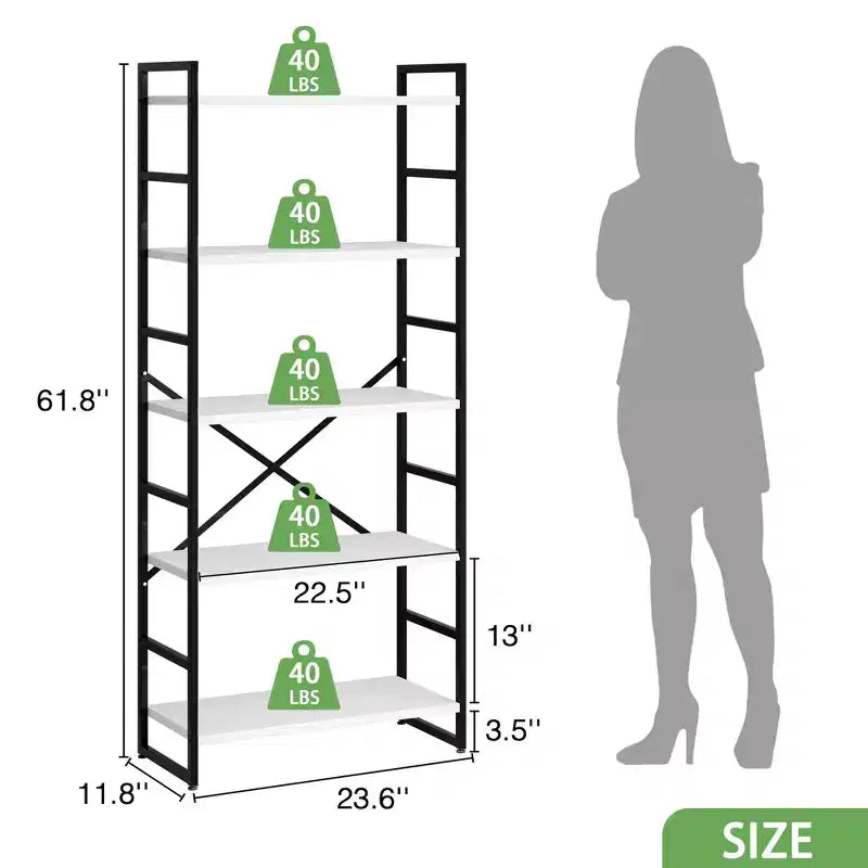 Étagère Celebalcony 62,2 H x 23,6 L 5 niveaux, Bibliothèque haute en bois avec cadre métallique, Meuble de rangement moderne, Étagères de rangement pour bureau à domicile
