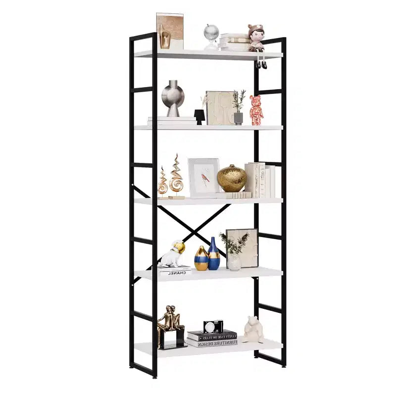 Étagère Celebalcony 62,2 H x 23,6 L 5 niveaux, Bibliothèque haute en bois avec cadre métallique, Meuble de rangement moderne, Étagères de rangement pour bureau à domicile