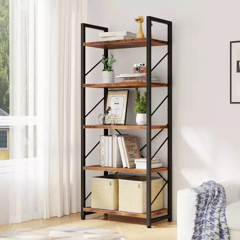 Étagère Celebalcony 62,2 H x 23,6 L 5 niveaux, Bibliothèque haute en bois avec cadre métallique, Meuble de rangement moderne, Étagères de rangement pour bureau à domicile