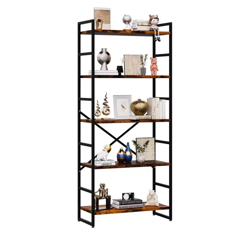 Étagère Celebalcony 62,2 H x 23,6 L 5 niveaux, Bibliothèque haute en bois avec cadre métallique, Meuble de rangement moderne, Étagères de rangement pour bureau à domicile