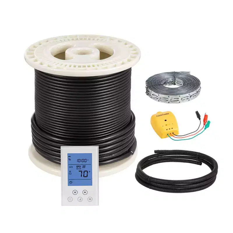 VEVOR 50 sqft Underfloor Heating Cable Kit, 120V Electric Radiant Heated Floor System, with Smart Control Thermostat & Alarm, Easy Installation,Black