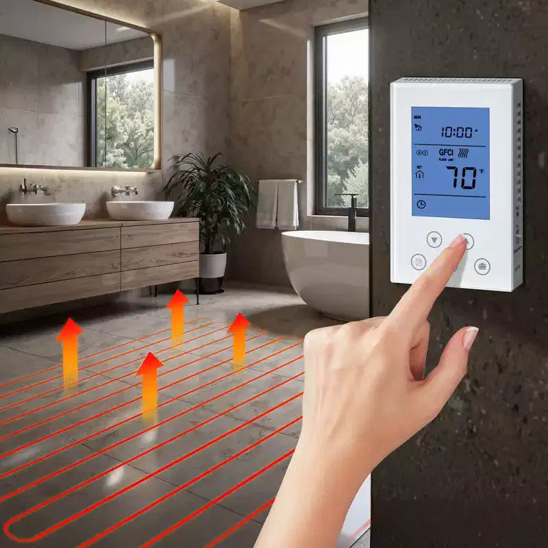 Kit de câble chauffant pour sol VEVOR 50 pi², système de chauffage par rayonnement électrique 120 V, avec thermostat intelligent et alarme, installation facile, noir