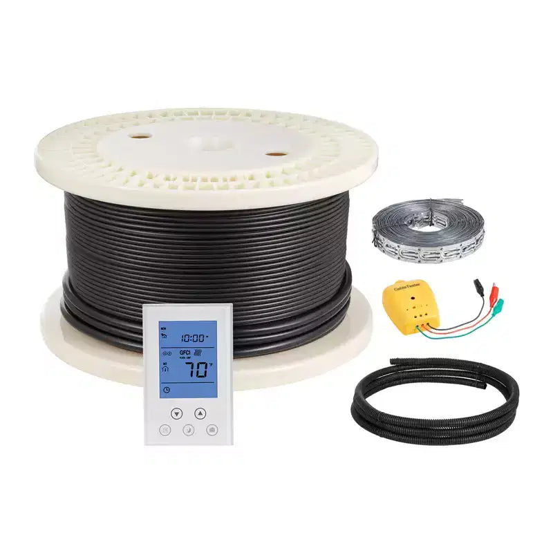 VEVOR 200 sqft Underfloor Heating Cable Kit, 240V Electric Radiant Heated Floor System, with Smart Control Thermostat & Alarm, Easy Installation,Black