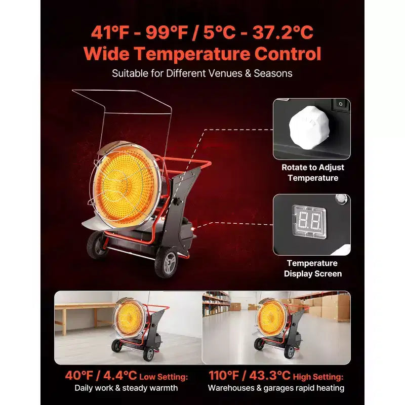 Chauffage radiant au kérosène/diesel VEVOR 70 000 BTU, chauffage industriel portatif avec température réglable et poignée, idéal pour chantier/garage, noir