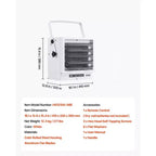 Chauffage de garage électrique VEVOR, 10 000 W avec minuterie de 10 heures et protection contre la surchauffe, chauffage d'atelier mural/au plafond, 240 V, blanc