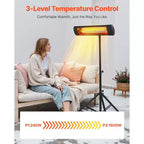 Chauffage infrarouge VEVOR, radiateur électrique 1500W avec écran, 3 vitesses et minuterie, pour intérieur/extérieur, terrasse, porche, studio, noir