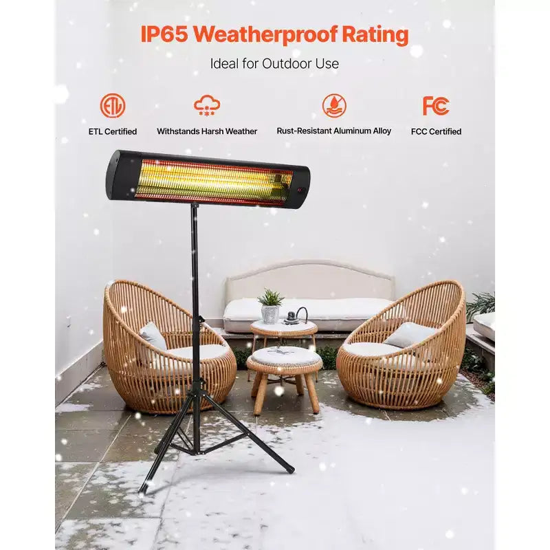Chauffage infrarouge VEVOR, radiateur électrique 1500W avec écran, 3 vitesses et minuterie, pour intérieur/extérieur, terrasse, porche, studio, noir