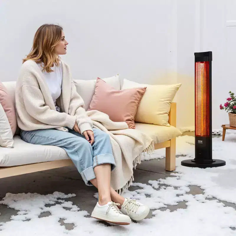 Chauffage infrarouge VEVOR, radiateur électrique 1500 W avec 2 vitesses et utilisation facile, intérieur/extérieur pour terrasse, chambre, studio, noir