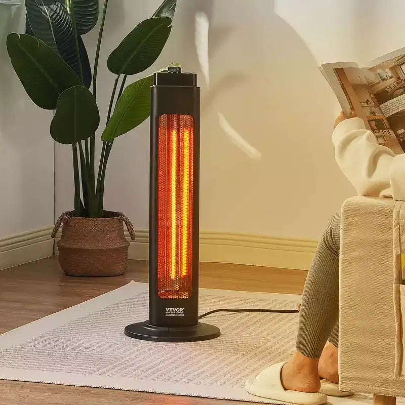 Chauffage infrarouge VEVOR, radiateur électrique 1500 W avec 3 vitesses, minuterie 24 h et multiples protections de sécurité, intérieur/extérieur, noir
