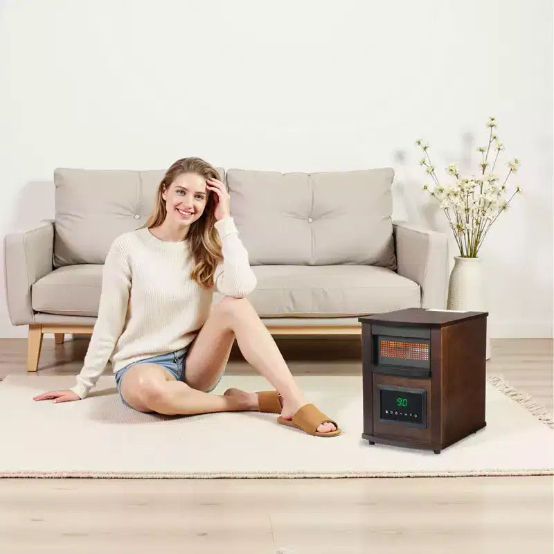 Chauffage infrarouge VEVOR, radiateur électrique 1500W avec écran et minuterie 24H, température réglable pour terrasse et chambre, marron