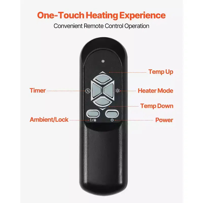 Chauffage infrarouge VEVOR, radiateur électrique 1500W avec écran et minuterie 24H, température réglable pour terrasse et chambre, marron