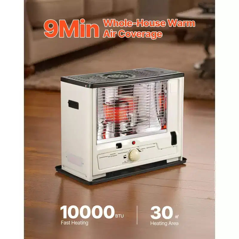 Chauffage au kérosène VEVOR 10000 BTU pour intérieur et extérieur, radiateur portable avec arrêt automatique, flamme réglable et sécurité anti-basculement, pour la maison, beige et noir